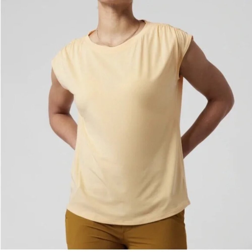 Athleta Getaway Ruched Cap Sleeve T-Shirt Oversized Buttery Yellow